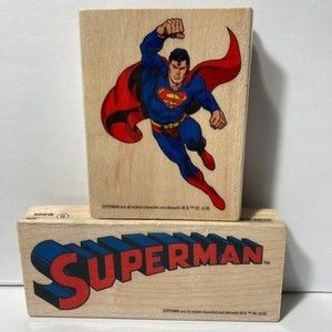 Superman Rubber Wood Block Stamp Set of 2 Paper Crafts Card Making Inkadinkado